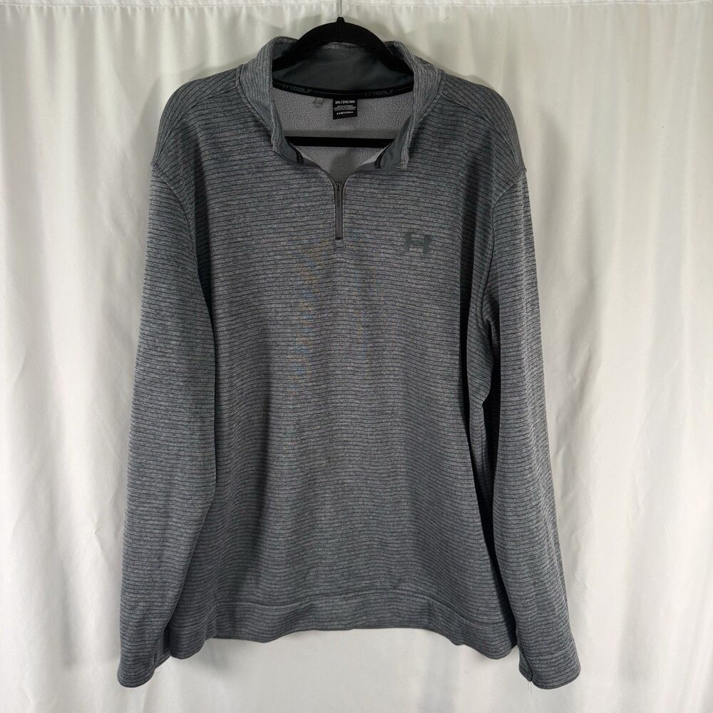 Under Armour Golf 1/4 Zip Pullover Sweater Men's 2XL Grey Striped Fleece Lined